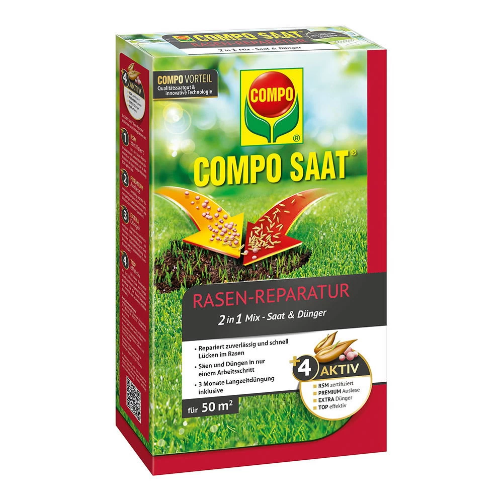 Compo Rasen-Reparatur 2in1 Mix Samen Und Dünger 1,2 Kg Für 50 M²