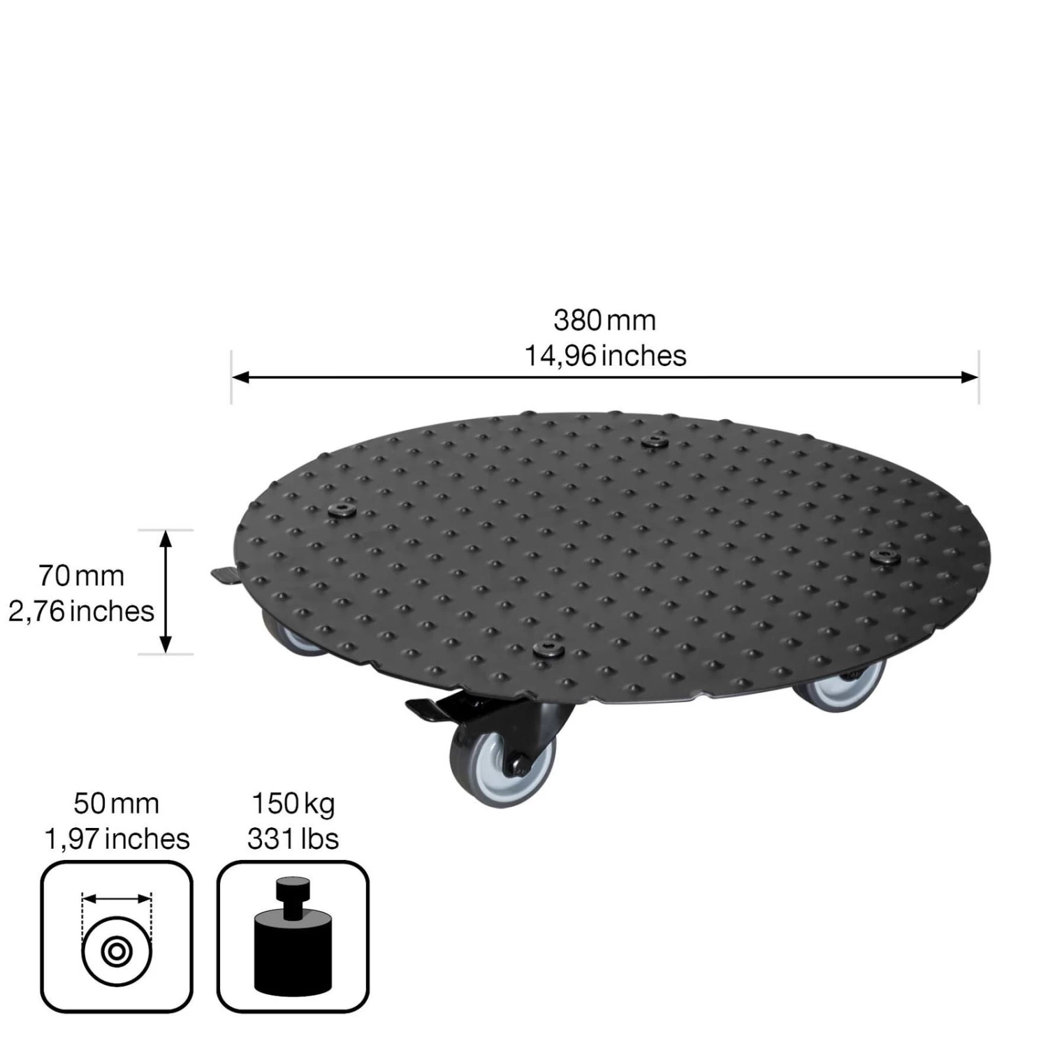 Pflanzenroller 'Alaska', Tragkraft 150 Kg, Anthrazit, Alu, 7 X 38 X 38 Cm – Bild 6