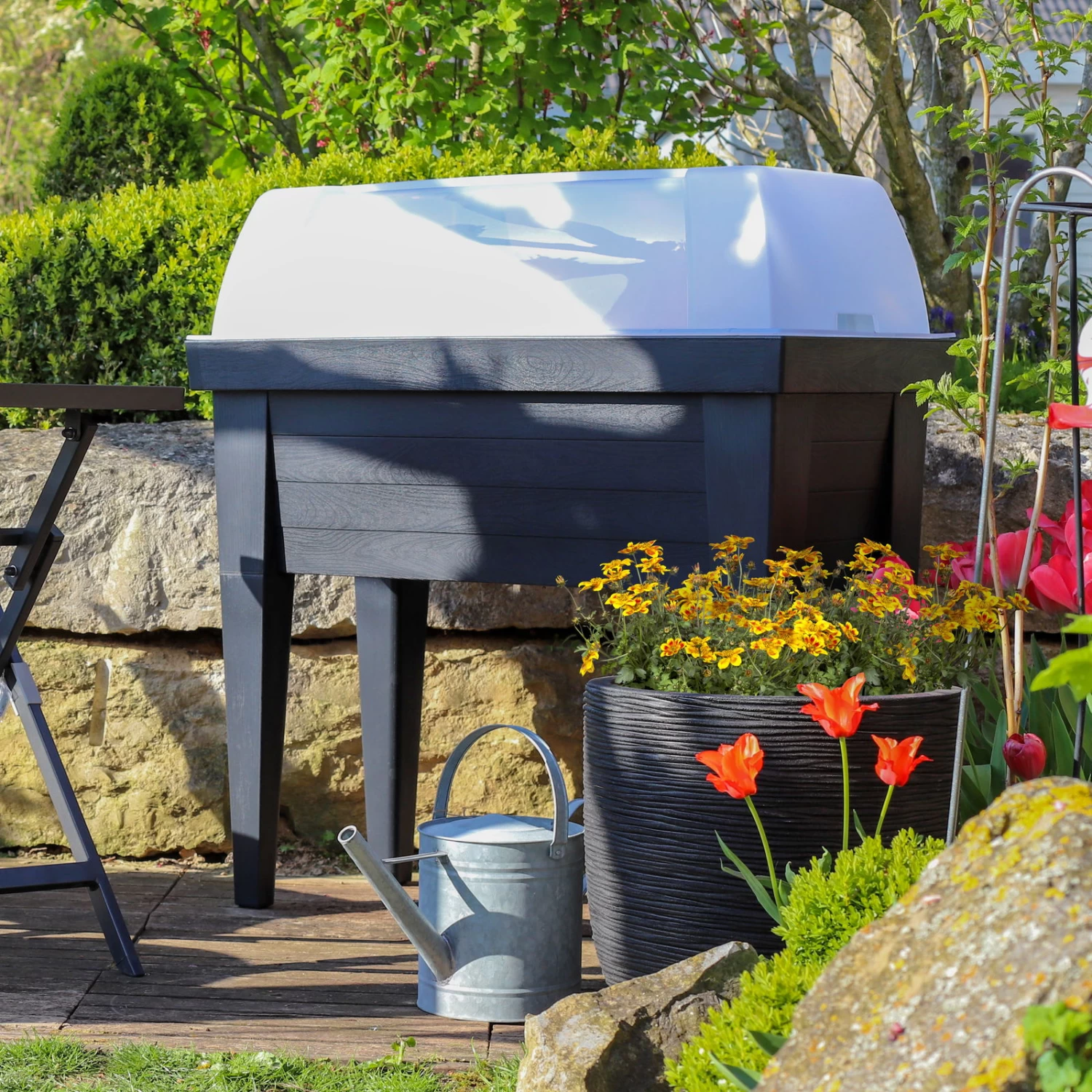 Hochbeet Mit Deckel, Anthrazit, Ca. 100 X 50 X 107 Cm