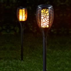 Solar-Gartenfackel, Cool-Flame-Technologie, Schwarz, Höhe Ca. 75 Cm