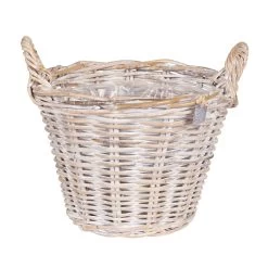 Pflanzkorb Aus Rattan Mit Folieneinsatz, Weiß, Ø 35 H: 25 Cm