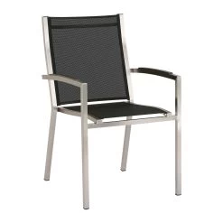 Best Edelstahl-Stapelsessel "Marbella", Hohe Rückenlehne, Textilen Schwarz