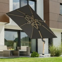 Pendelschirm 'Rhodos Twist Woody', Anthrazit, Ca. 300 X 300 Cm